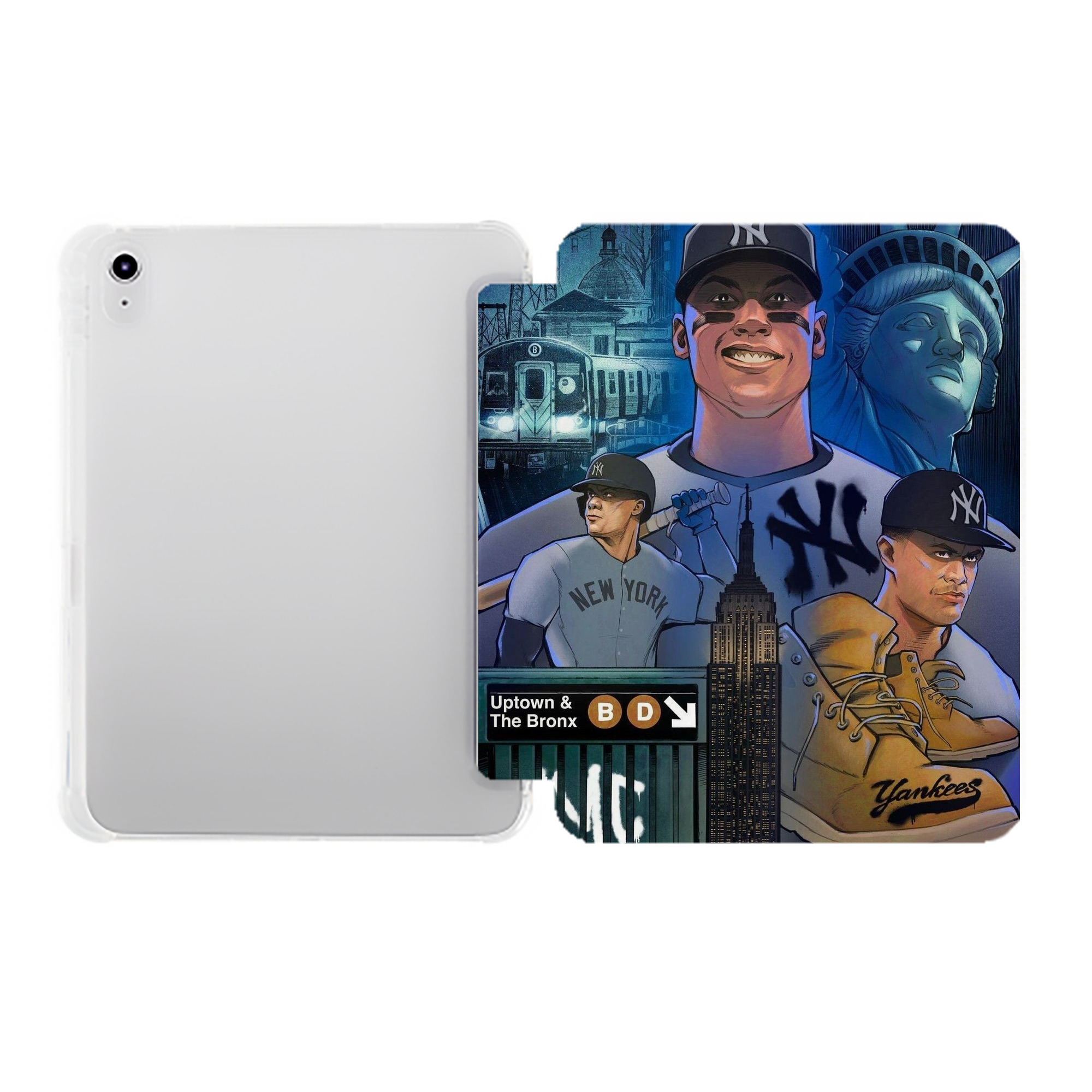 New York Yankees 298 Premium Tri-Fold PU Leather & Silicone IPad Case With Pencil Slot – Fits 9.5,10.5,10.9 – Adjustable Stand, Slim, Protective